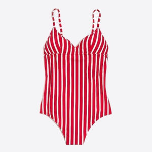 J. Crew Red White Striped Swimsuit LARGE NWT